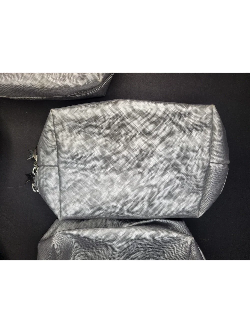 x6 Metallic Silver Makeup Cosmetics Zip Travel Pouch Toiletry Bag Faux Leather